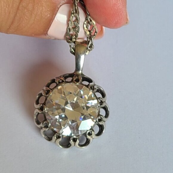 Vintage Antique 925 Sterling Silver Chunky Crystal Circle Pendant - Picture 8 of 16